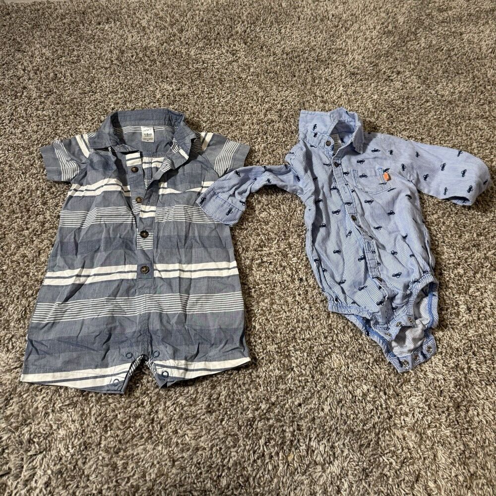 Carter’s Baby Boy Outfit Lot 18M Romper & Long Sleeve Button Shirt
